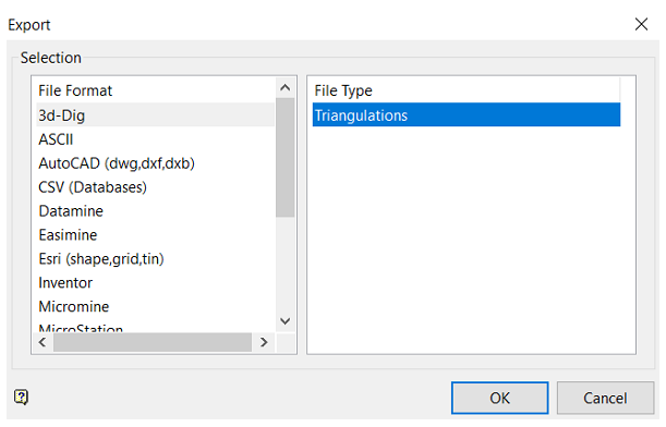 Importing triangulations from Vulcan to 3D-Dig